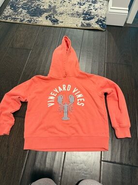 Vineyard Vines Kids Coral-Orange Hoodie with Striped Lobster Logo